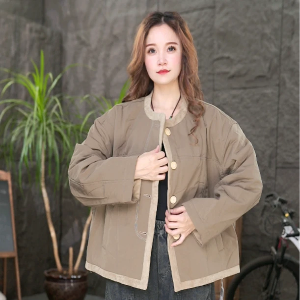 冬季短外套棉衣宽松百搭秋冬保暖文艺圆领加厚上衣女
