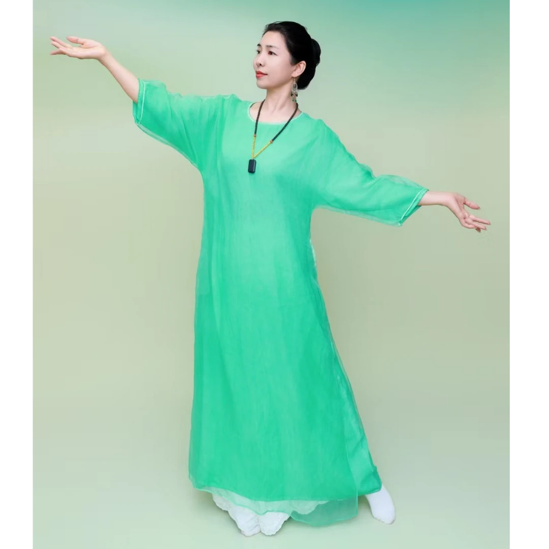 仙韵常服-翠云中国风炒色真丝复古时尚仙气古风连衣裙