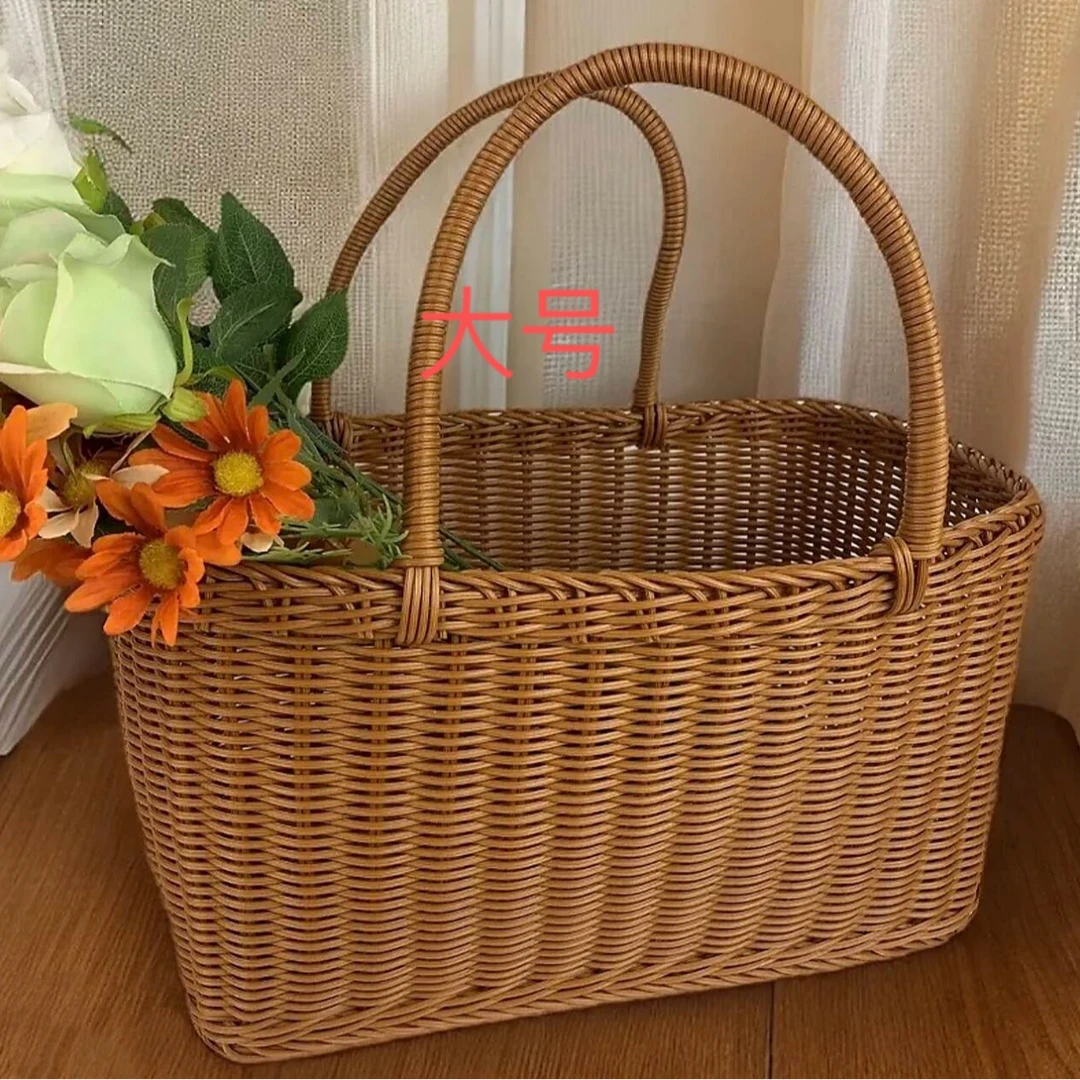 NW036时尚大号篮仿藤户外家用手提菜篮子草编外出田园野餐收纳