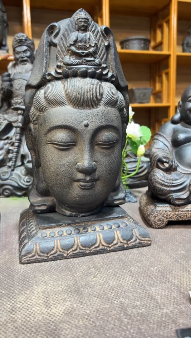 陶土观音佛首+莲花底座