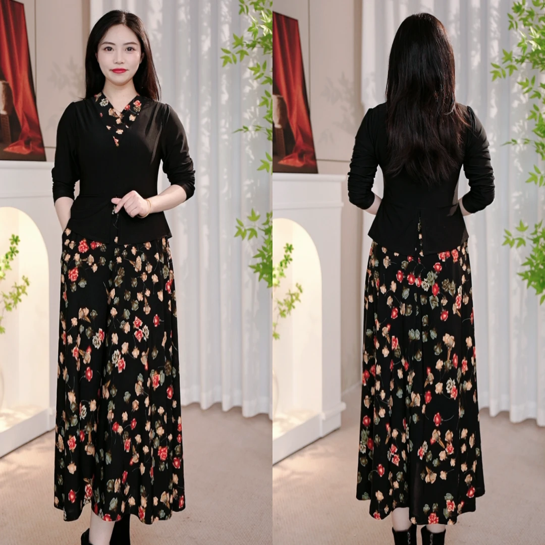 拼接优雅两件妈妈连衣裙时尚2024夏季新款气质减龄显瘦裙子0734