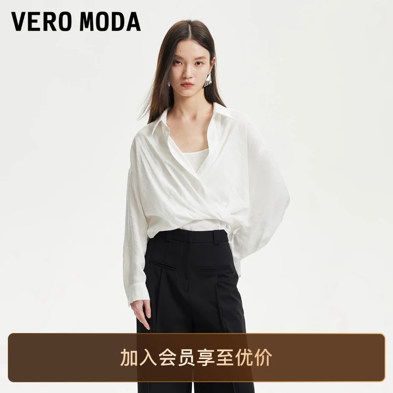 Vero Moda衬衫25新款假两件不规则衣摆通勤干练衣服百搭精致小众