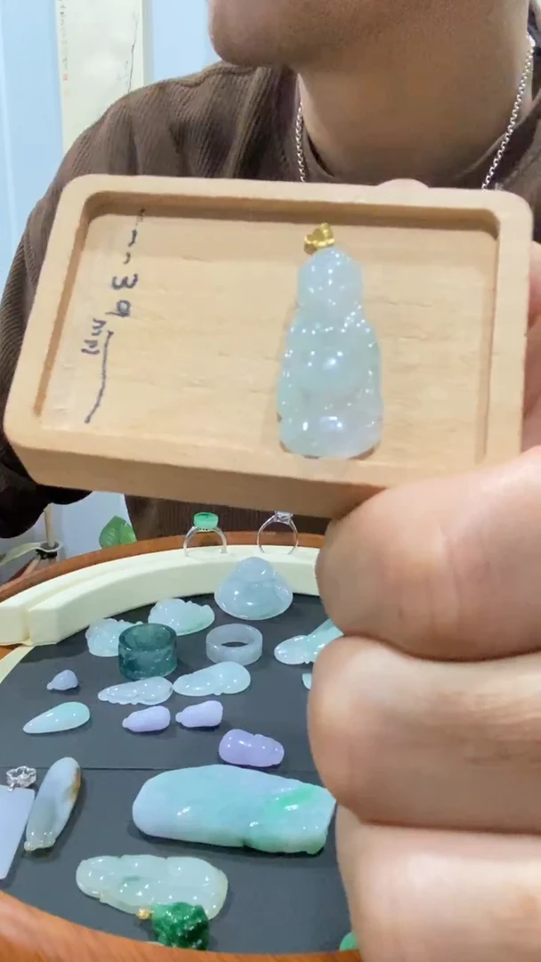 吊坠(不含链)18K金镶嵌翡翠18K金扣头 宝宝佛