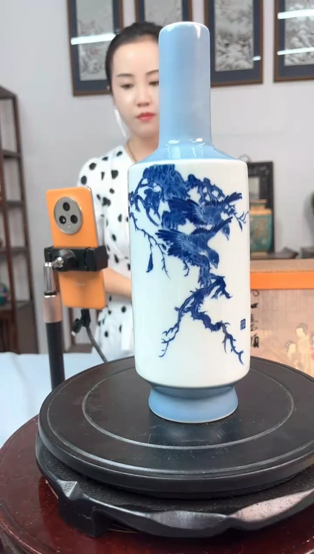 摆件B24-18 青花花鸟瓶