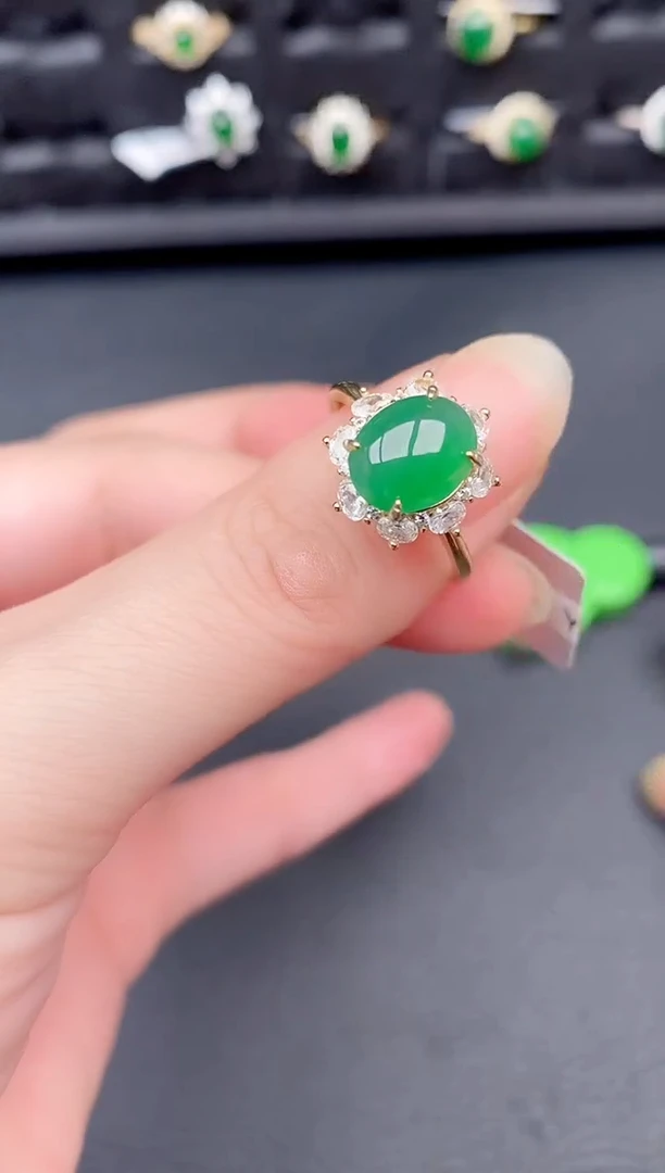 银S925镶嵌戒指翡翠天然a货翡翠196