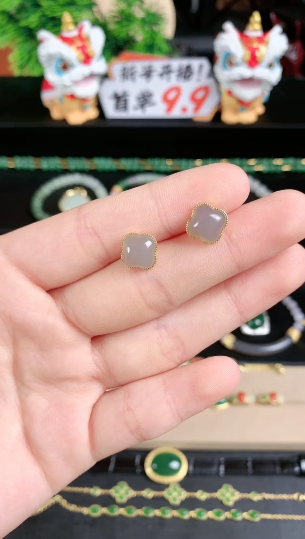 银S925镶嵌和田玉耳饰1