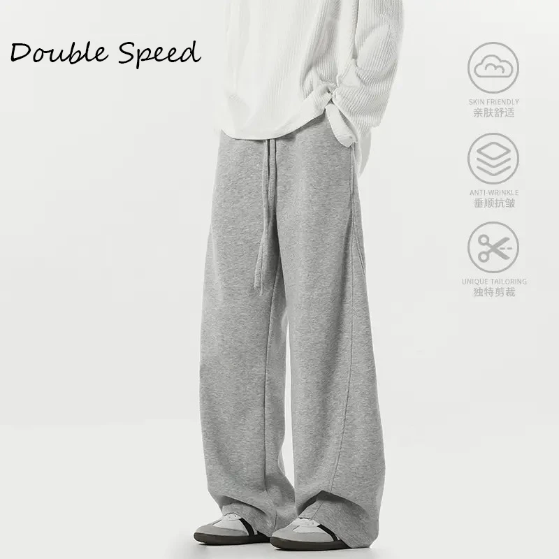 贰倍速美式春季高街弯刀裤男女潮牌直筒阔腿运动重磅百搭休闲卫裤