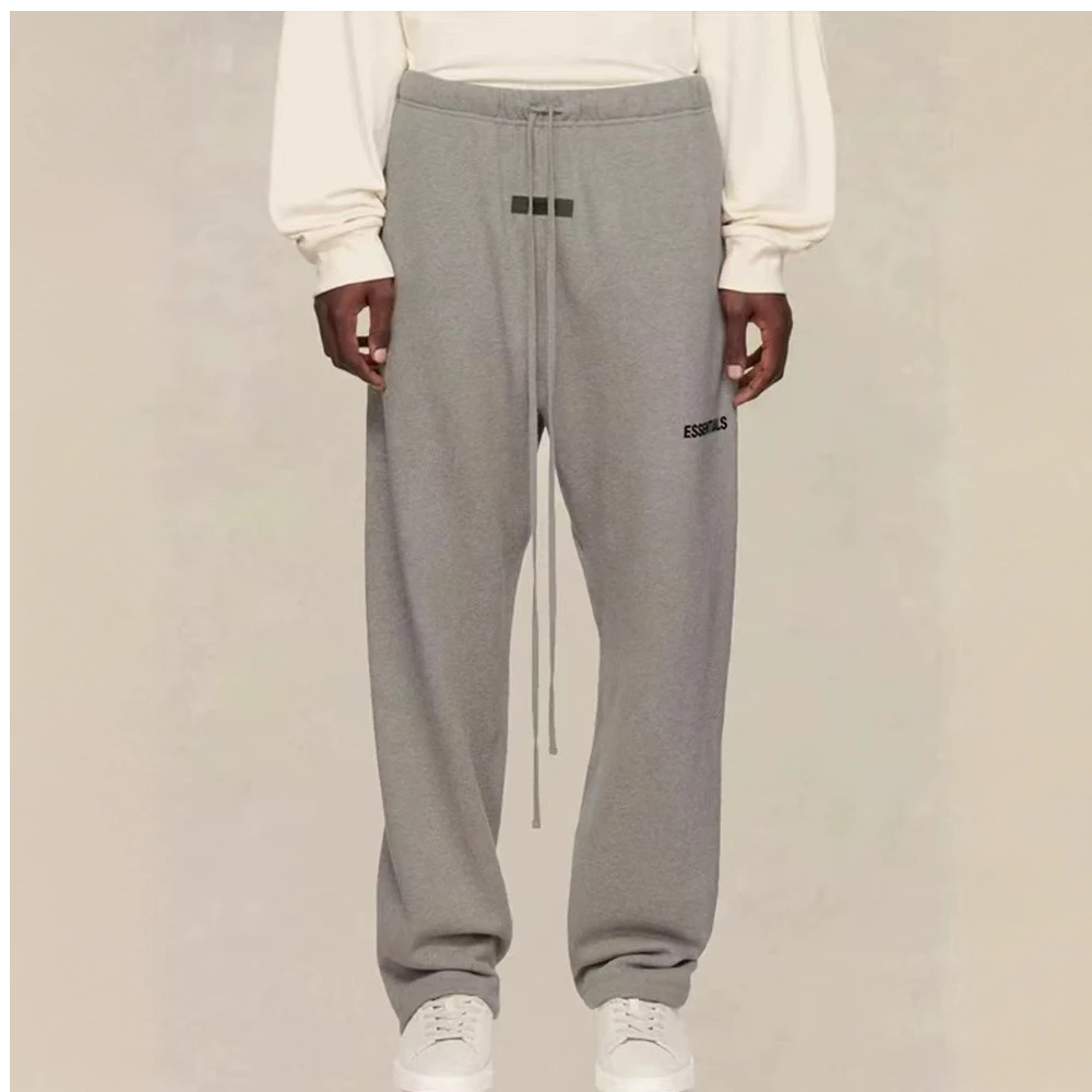 复线潮牌美式高街男女百搭简约字母植绒宽松直筒运动休闲长裤
