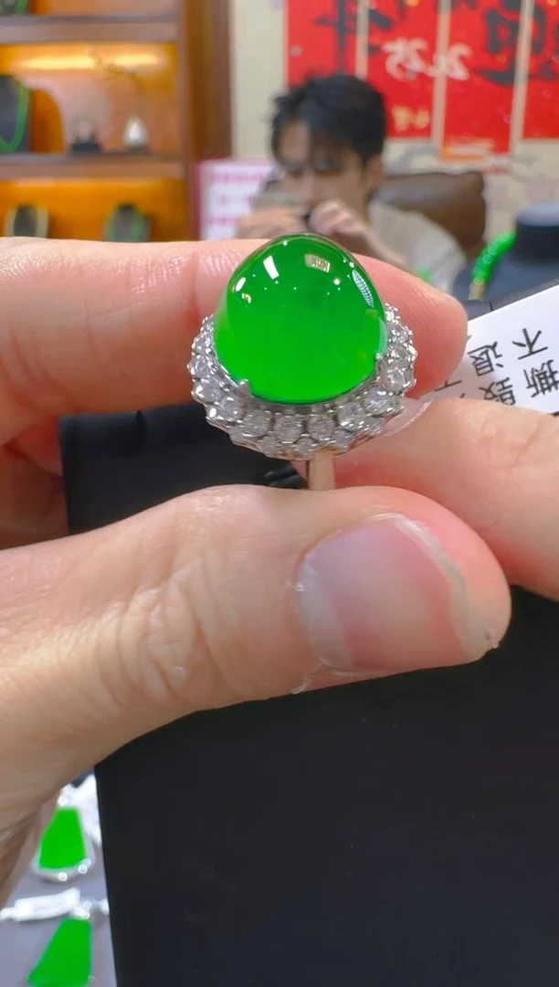 银S925镶嵌戒指翡翠天然A货翡翠