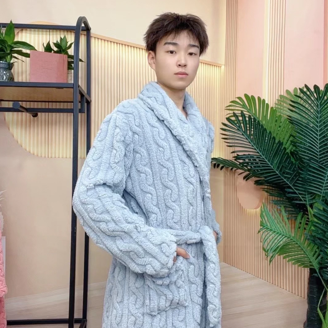 秋冬季保暖男士加厚加绒家居服长款浴袍，睡袍