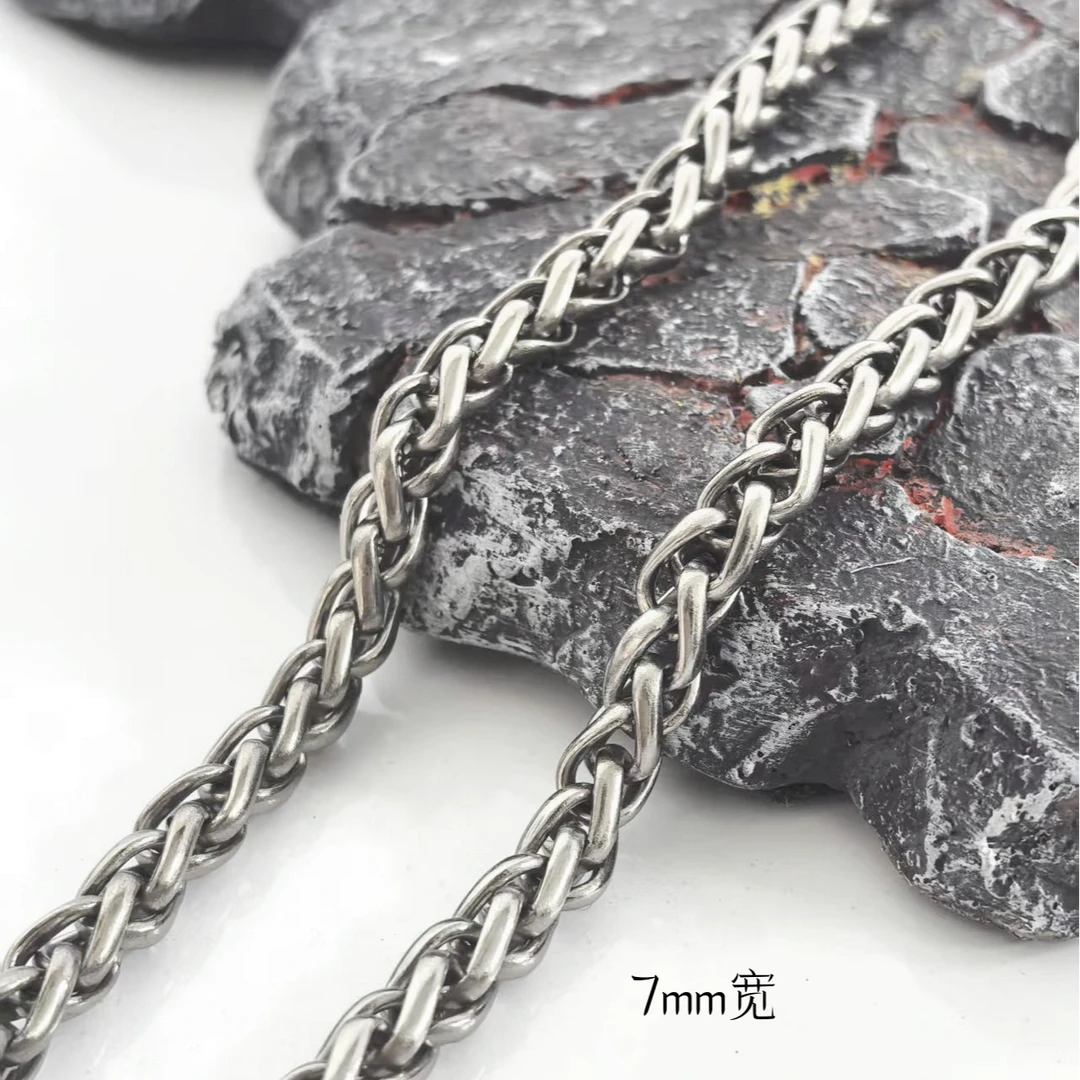 合金项链 纯钛复古7mm花篮链非钛钢项链个性男女毛衣链防敏百搭潮