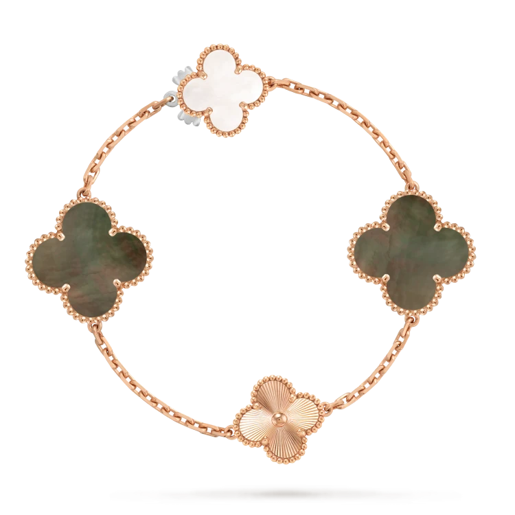 18K金镭射拼灰贝四花手链