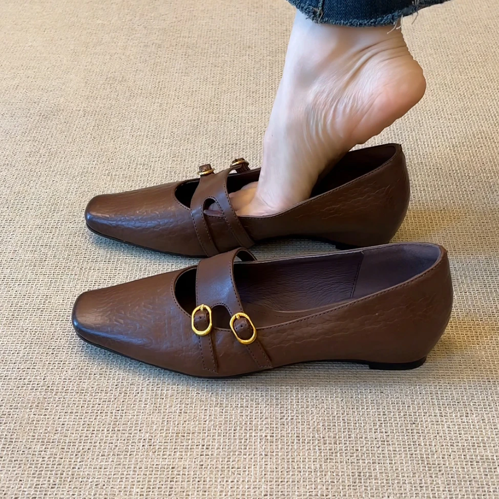 RubyL/3.5cm小众设计感通勤复古百搭双扣带方头浅口内增高单鞋