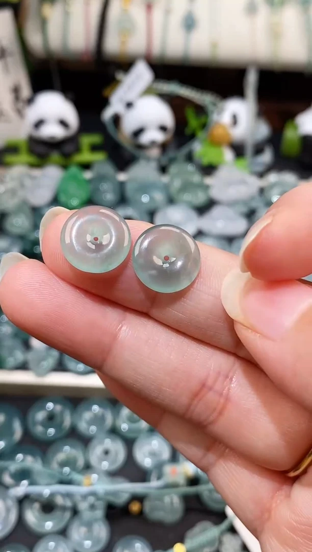 散珠翡翠翡翠冰种平安扣一对