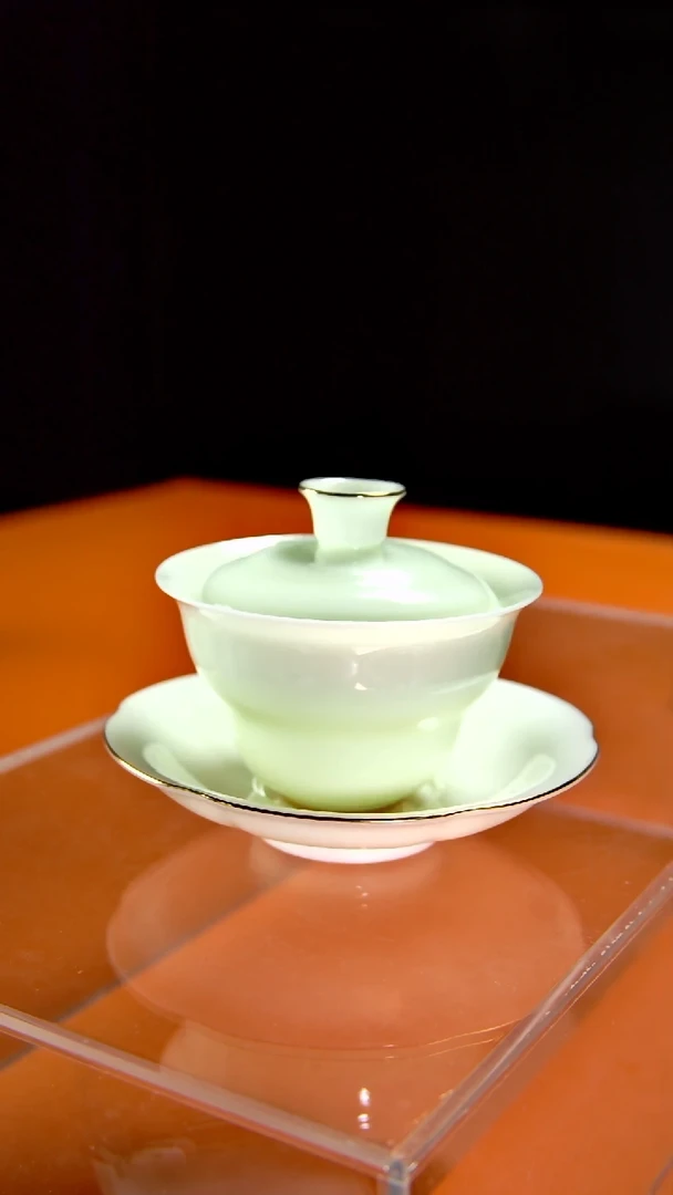 其他陶瓷《言泥陶瓷》璞玉绿豆冰系列三才盖碗170cc