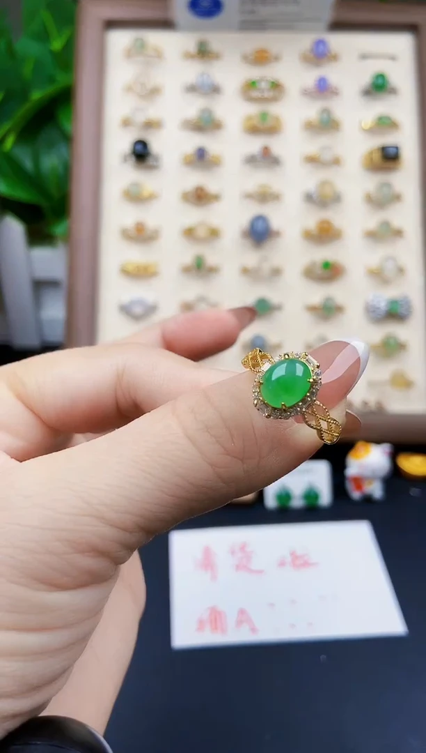 银S925镶嵌戒指翡翠12