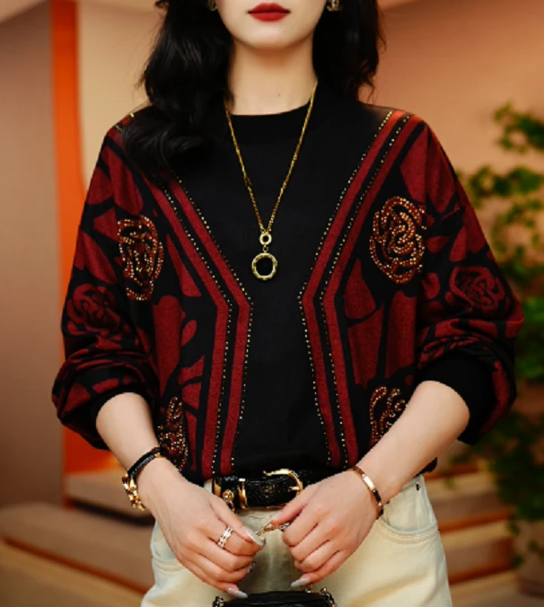 新款高级感海岛棉洋气保暖时尚百搭显瘦圆领上衣秋冬加绒加厚