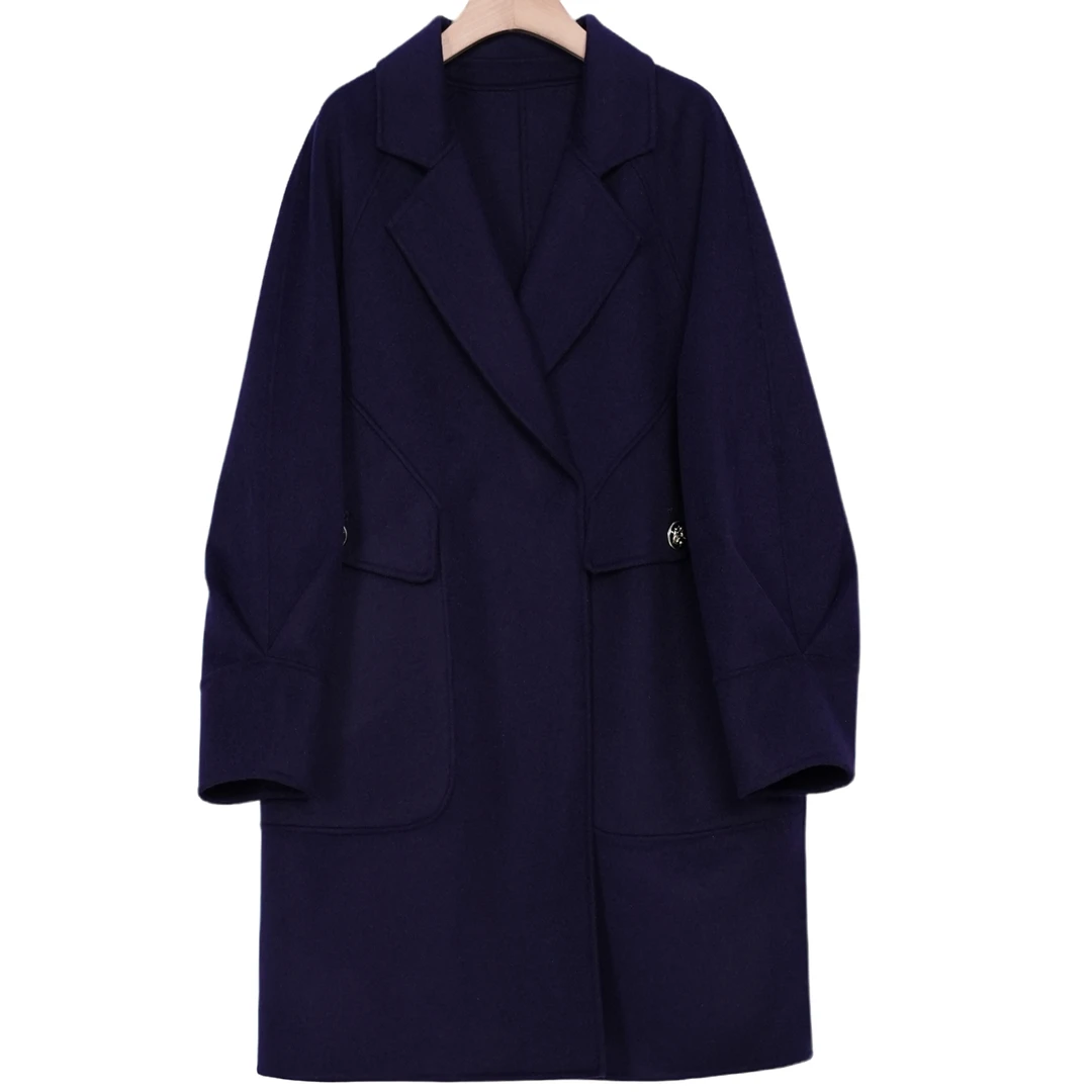 901441816气质时尚羊毛呢中长款双面呢宽松版秋冬双面羊毛大衣