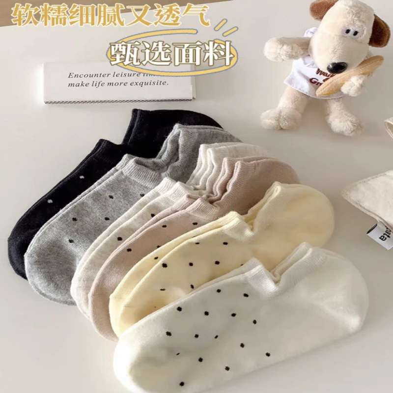 波点袜子船袜女日系可爱百搭简约纯棉防滑不掉跟夏季薄款隐形短袜