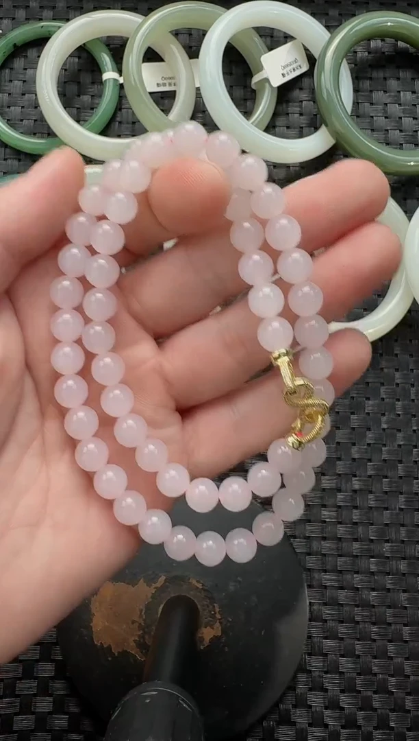 颈饰未镶嵌和田玉8mm藕粉女神链