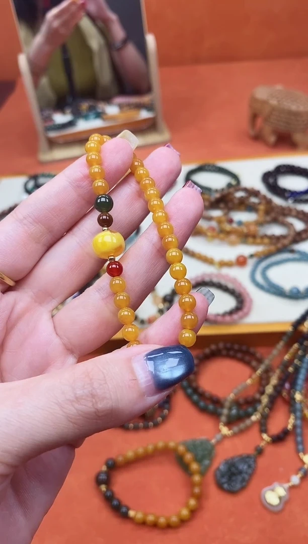 手链蜜蜡未镶嵌单圈蜜蜡和田南红手串