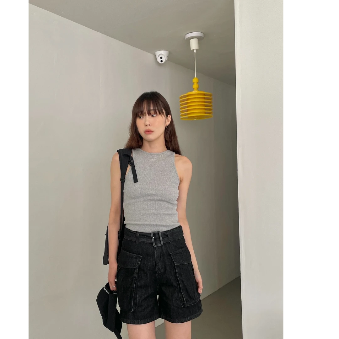 《韩韵》韩系气质简约时尚牛仔工装短裤 01885