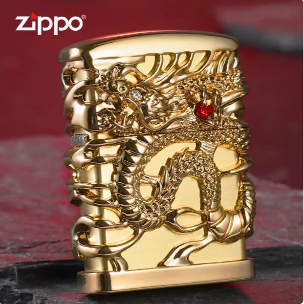 ZIPPO/之宝镀金龙腾四海重甲套甲官方正品打火机镂空金色DYJ1