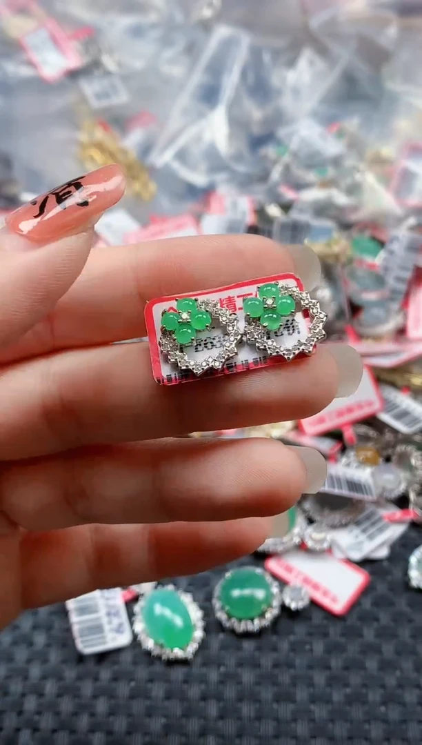 银S925镶嵌戒指翡翠天然A货缅甸翡翠