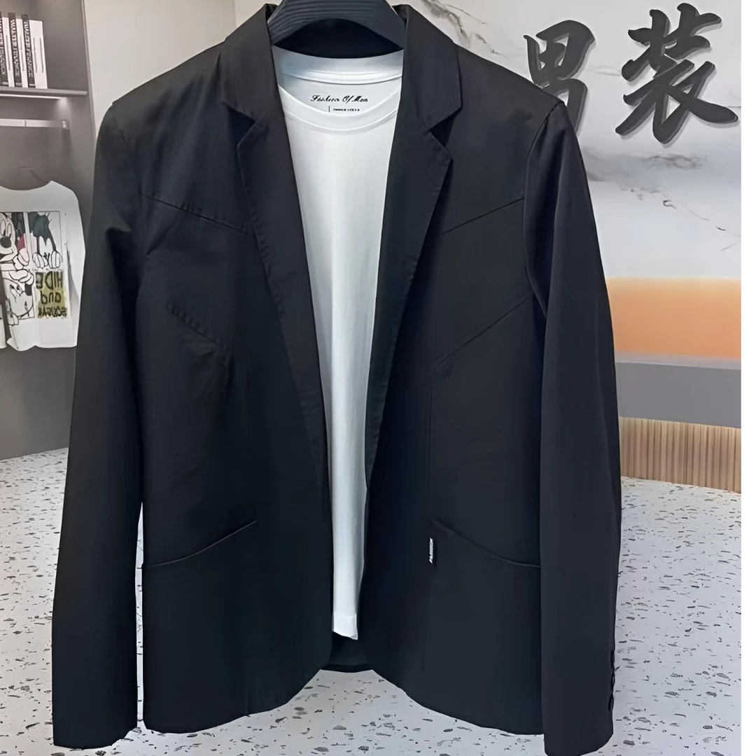 902秋季新款修身型薄款西服上装黑色百搭男士上衣