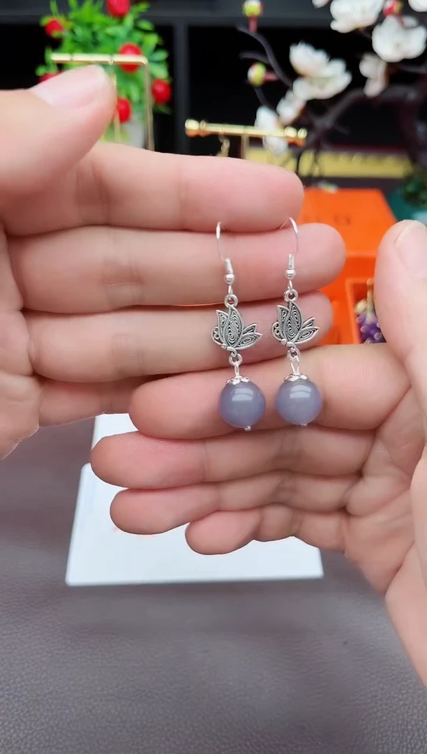 玛瑙/玉髓耳饰银S925镶嵌C06