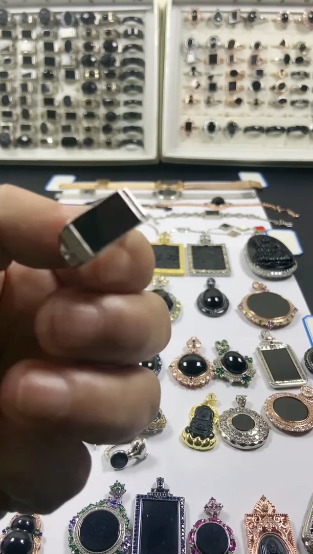 银S925镶嵌戒指翡翠男戒