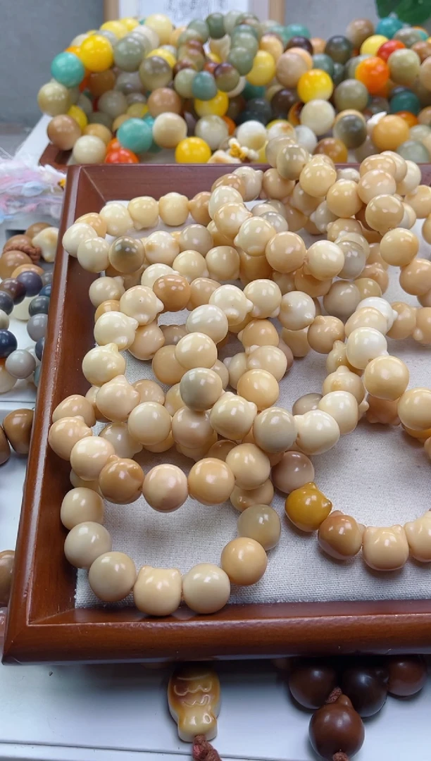 菩提根/象牙果手串干磨奶咖猫猫头20mm随机瑕疵不补