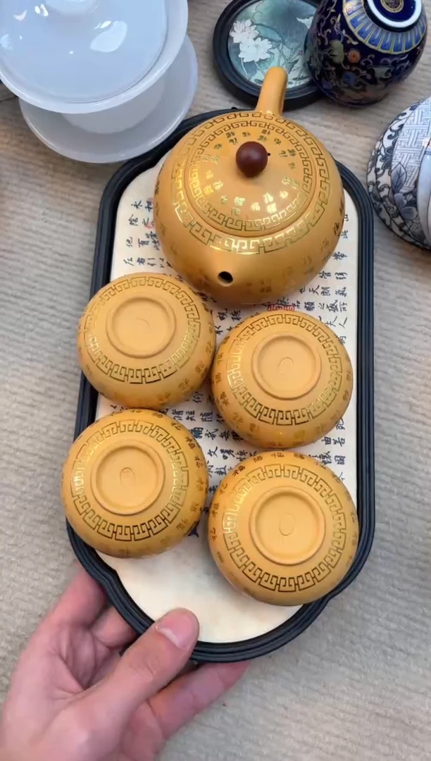 【闪购商品】瓷片@@@@@@@@@黄金百福一壶四杯带茶盘