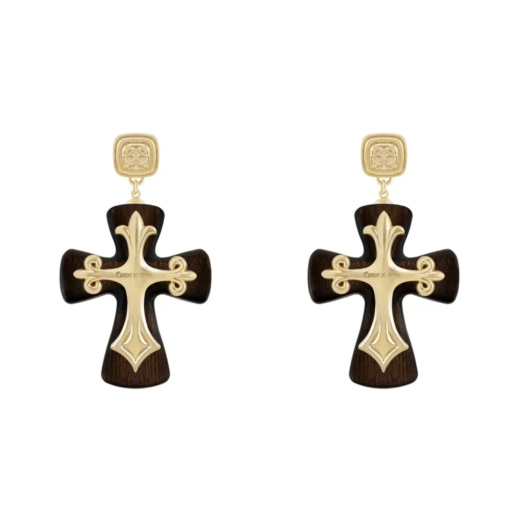 铜合金木质耳饰 CENTER OF CIRCLE木质十字流星耳饰COC0514062