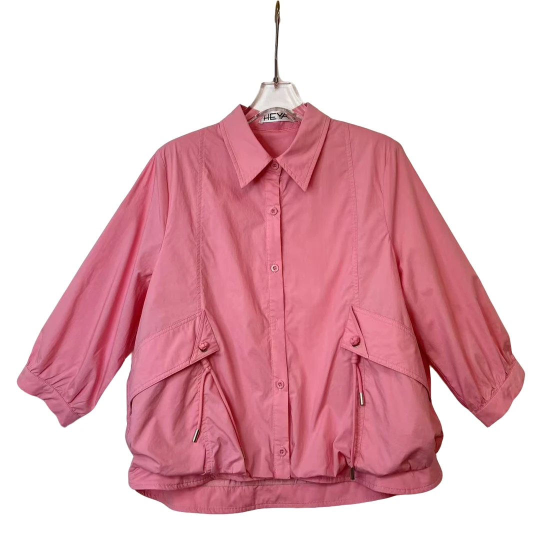 桐然精选编码843#春季新款时尚百搭宽松时尚简约纯色圆领中袖上衣