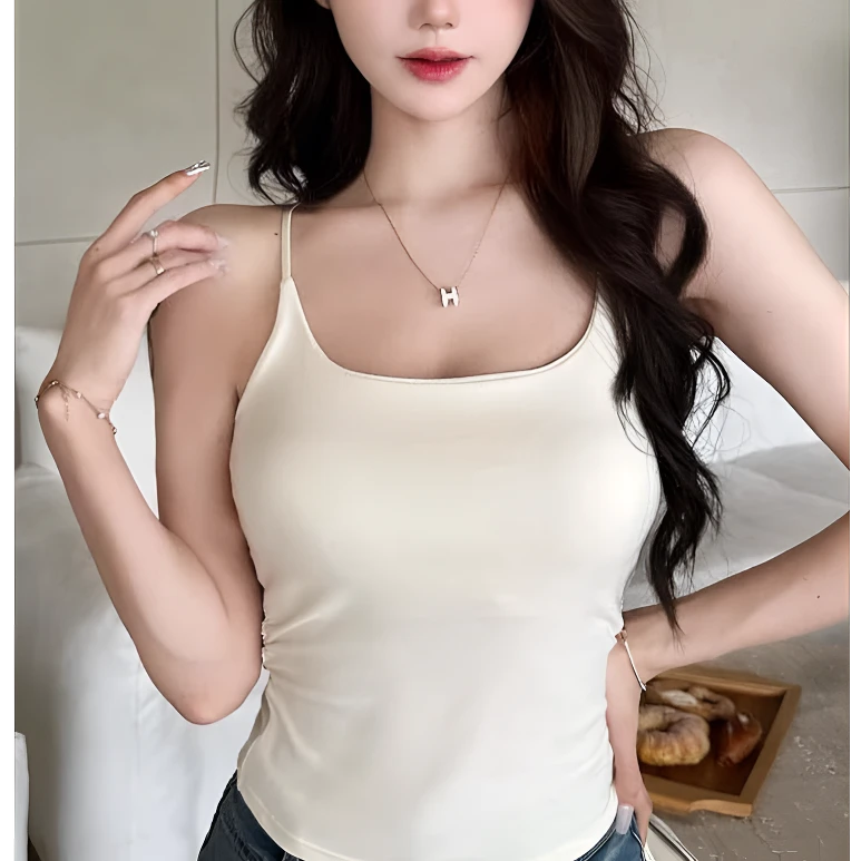 欧若风 百搭韩版吊带美背女背心一体式带胸垫裹胸外穿打底抹胸