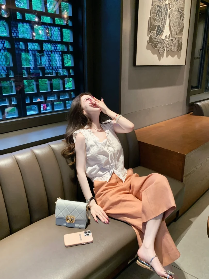 小个子夏装搭配一整套时尚穿搭盐系轻熟短袖上衣阔腿裤两件套装女