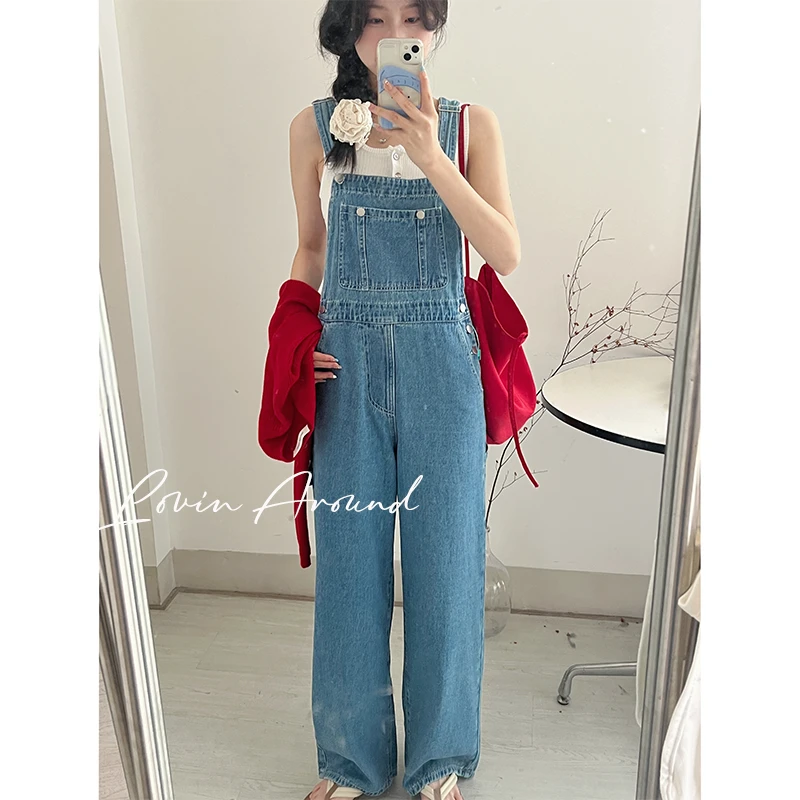 9120夏季怀旧浅蓝色牛仔背带裤女连体裤显高长裤阔腿裤