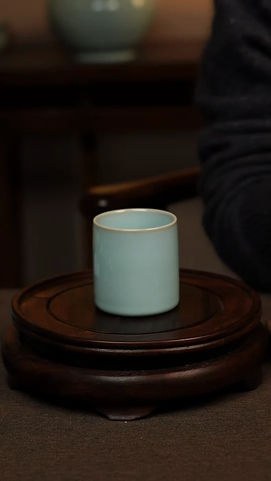 瓷片天青色直口杯100ml微瑕不带礼盒