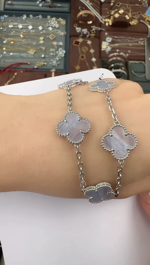 【闪购商品】玛瑙/玉髓手链18K金镶嵌紫玉髓五花手链（高定款）