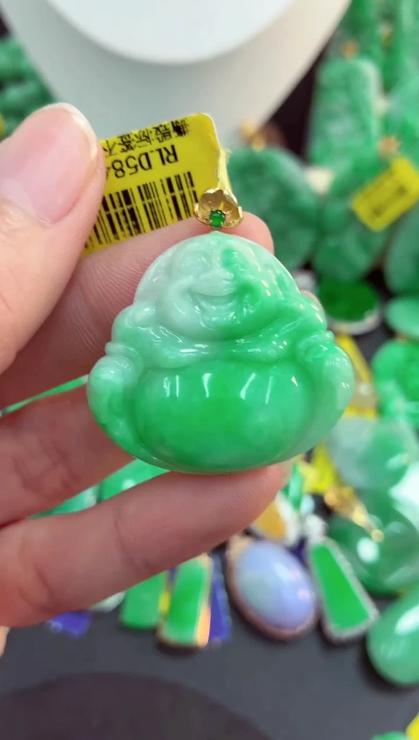 吊坠(不含链)18K金镶嵌翡翠天然缅甸翡翠A货