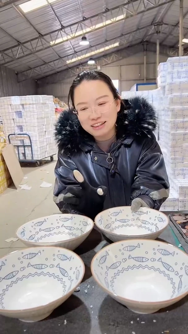 【闪购商品】瓷8英寸好多鱼斗笠碗4只