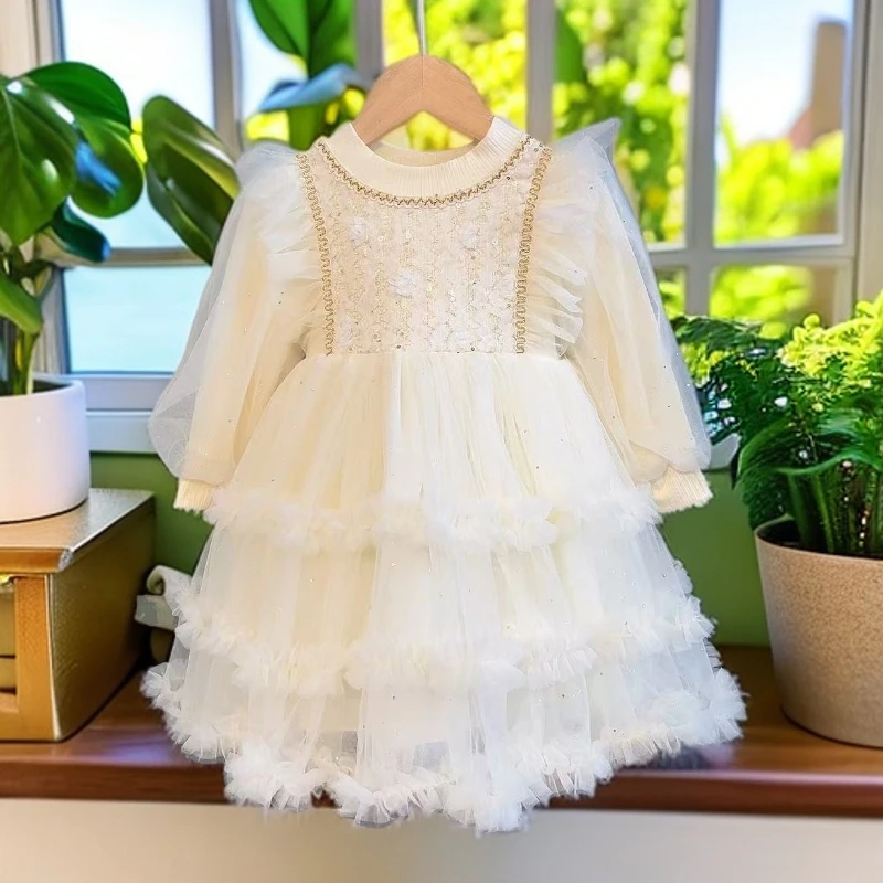 2025秋款长袖宫廷风假两件公主裙女童公主裙网红