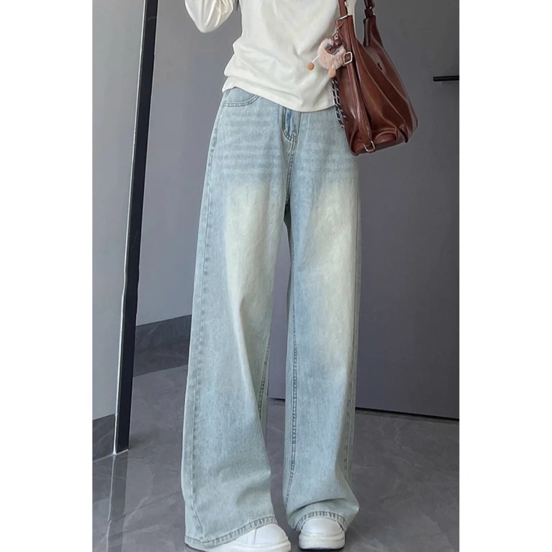 【叶子001-050】#女士牛仔裤高货春夏季阔腿宽松直筒显瘦女装牛仔裤