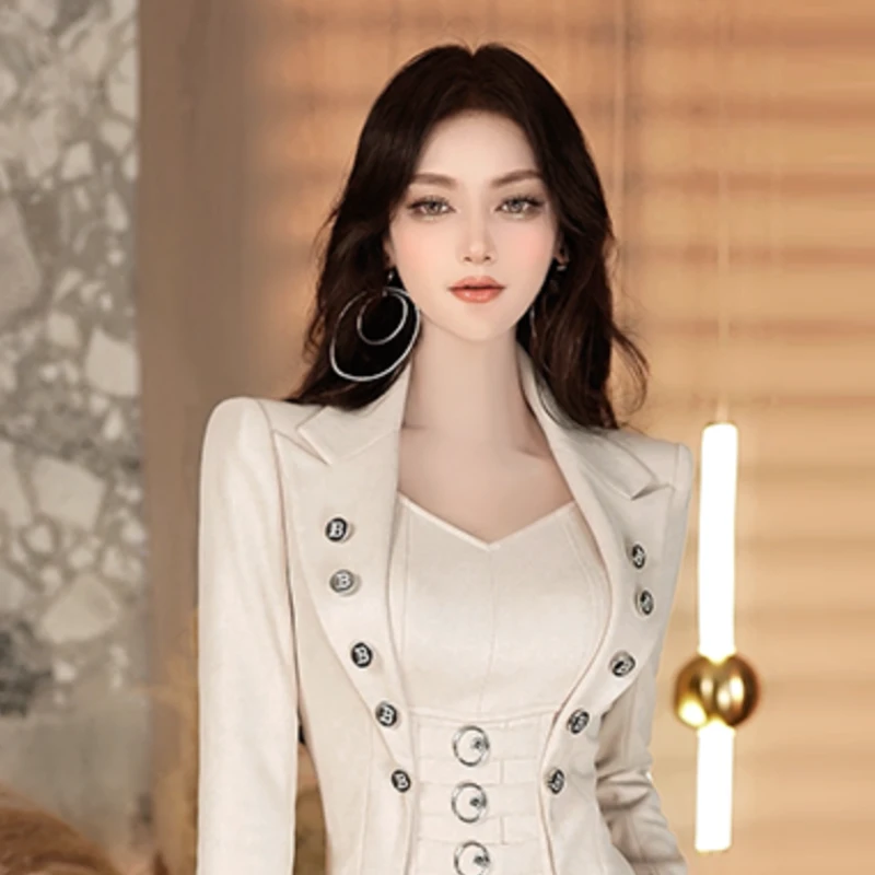 干练减龄假两件西装喇叭裤两件套2025入秋穿搭收腰OL正装套装