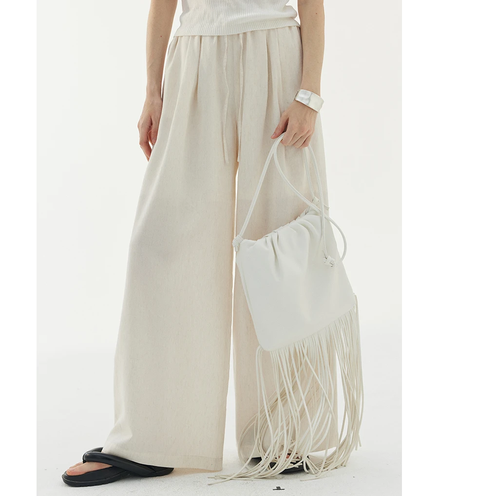 Two Million/老钱麻感舒适垂感糯米裤女新款宽松慵懒阔腿休闲裤子