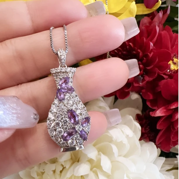 天然紫水晶吊坠925银镶宝瓶紫色时尚
