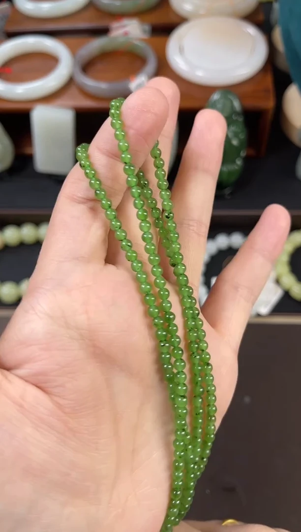 和田玉未镶嵌项链108卡3+乌兰海苹果绿 珠链9012365