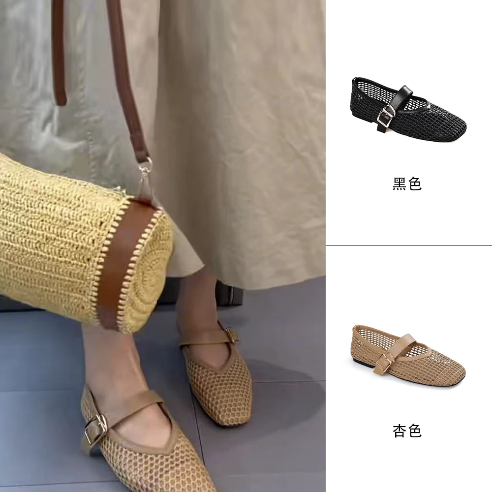 MANIKAGUAN25夏季新款法式编织玛丽珍鞋休闲软底百搭女鞋MK203803