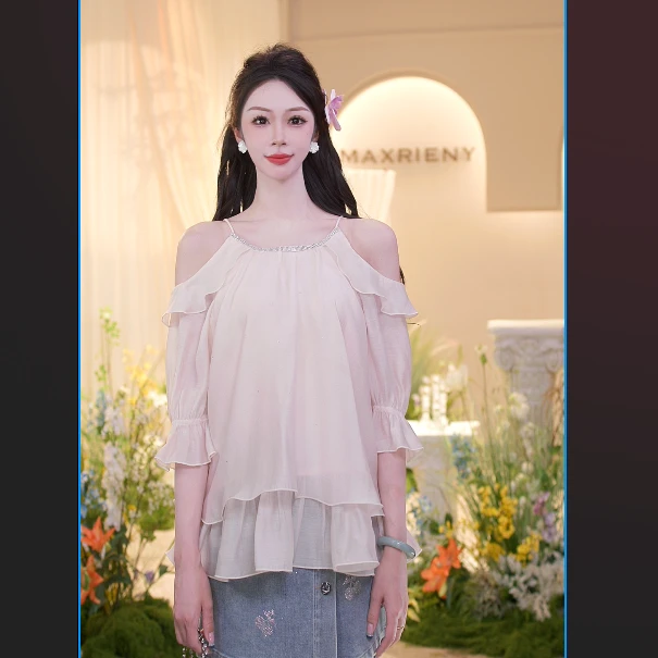 【蜜思仝】MAXRIENY25夏季新款温柔气质感欧若风上衣